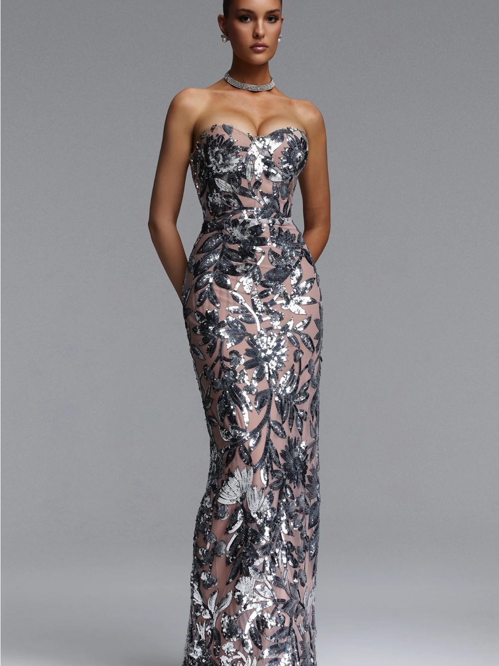 Rachel Chic Contour Strapless Sequin Maxi Dress Bella Barnett.